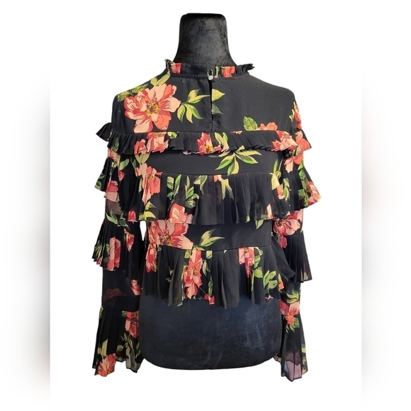 Forever 21 Crop Top Floral Ruffle L/S Top Med - Picture 4 of 12